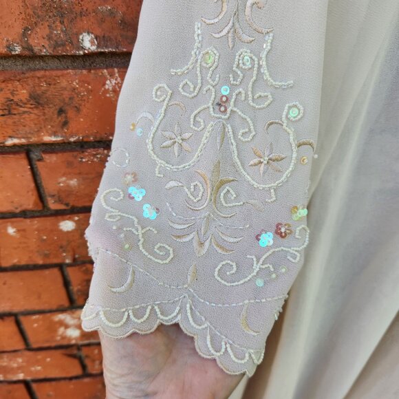 Studio I Women's Cardigan Duster Longline Sheer Cream With Beaded Sleeve - Picture 8 of 11